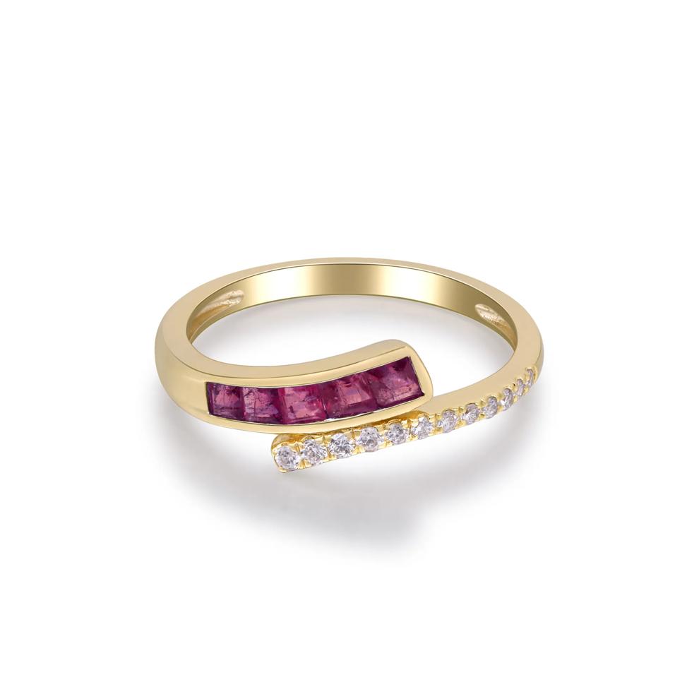 Ruby and Diamond Bypass Ring in 10K Yellow Gold (1/10 ct. tw.) – Image 4 of 5