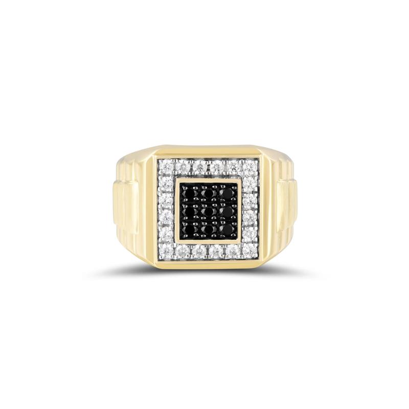 Men&#39;s Black and White Diamond Ring in 10K Yellow Gold &#40;1 ct. tw.&#41; – Image 1 of 3