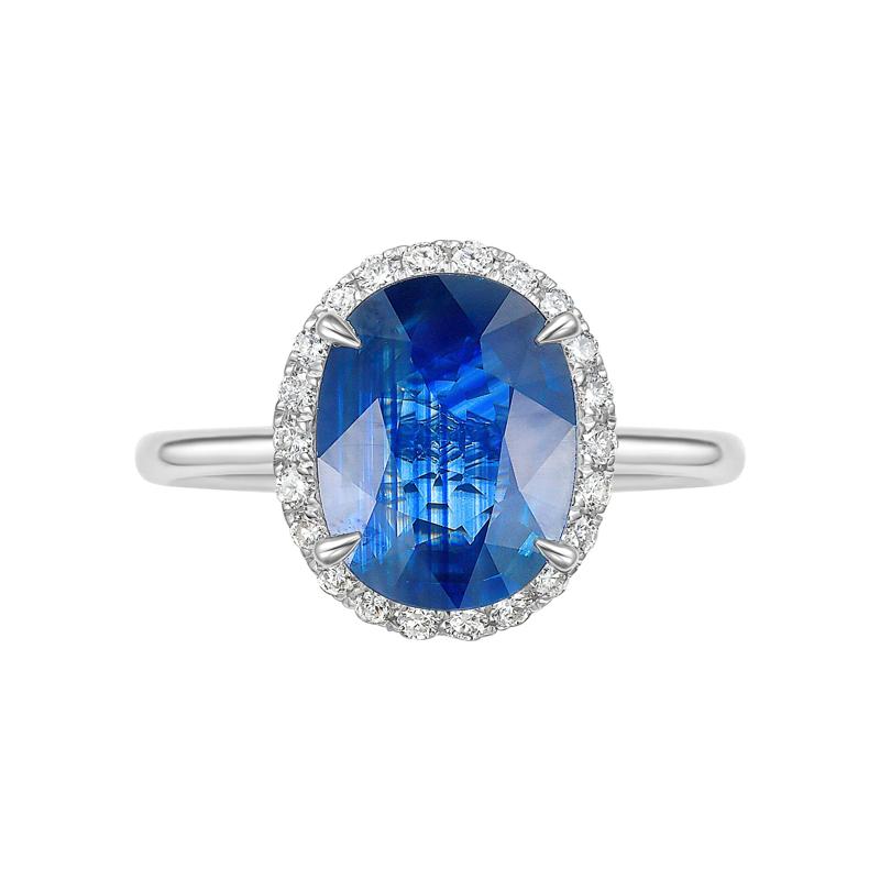 Blue Sapphire &amp; Diamond Halo Ring in 14K White Gold &#40;1/5 ct. tw.&#41; – Image 1 of 3