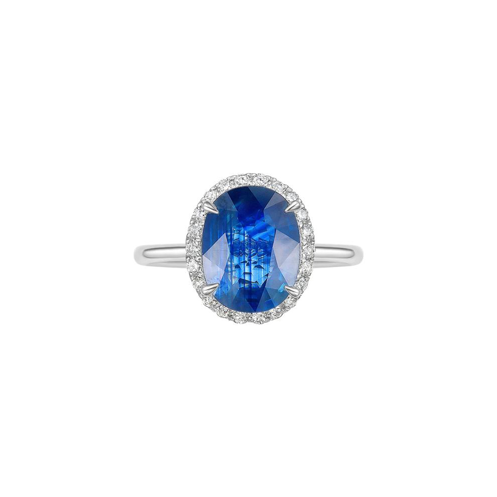 Blue Sapphire &amp; Diamond Halo Ring in 14K White Gold (1/5 ct. tw.) – Image 1 of 3
