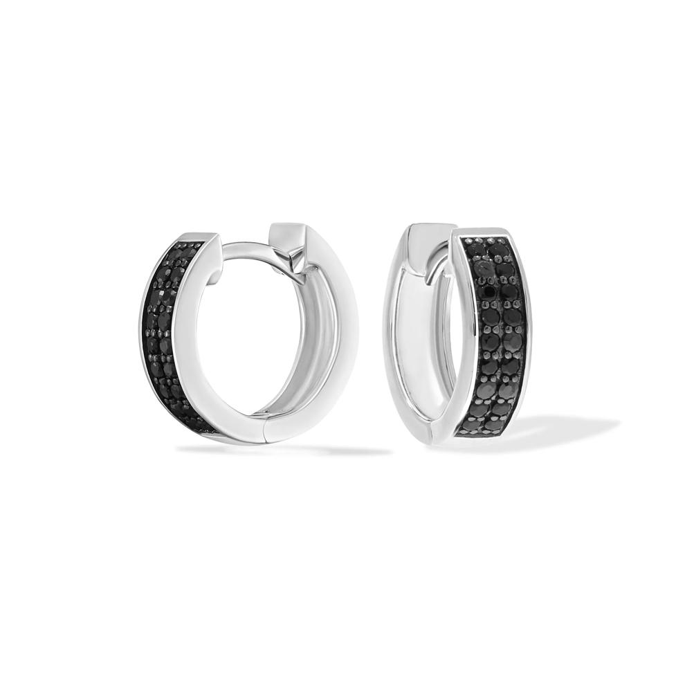 Black Diamond Huggie Hoop Earrings in 10K White Gold (1/3 ct. tw.) – Image 1 of 2