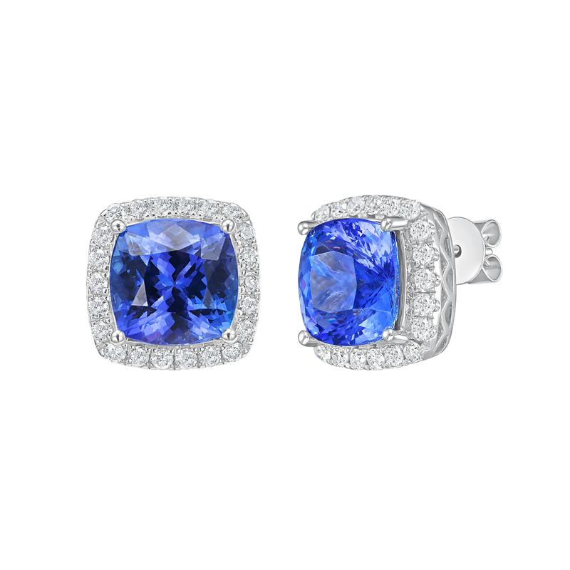 Tanzanite &amp; Diamond Halo Stud Earrings in 14K White Gold &#40;5/8 ct. tw.&#41; – Image 2 of 2