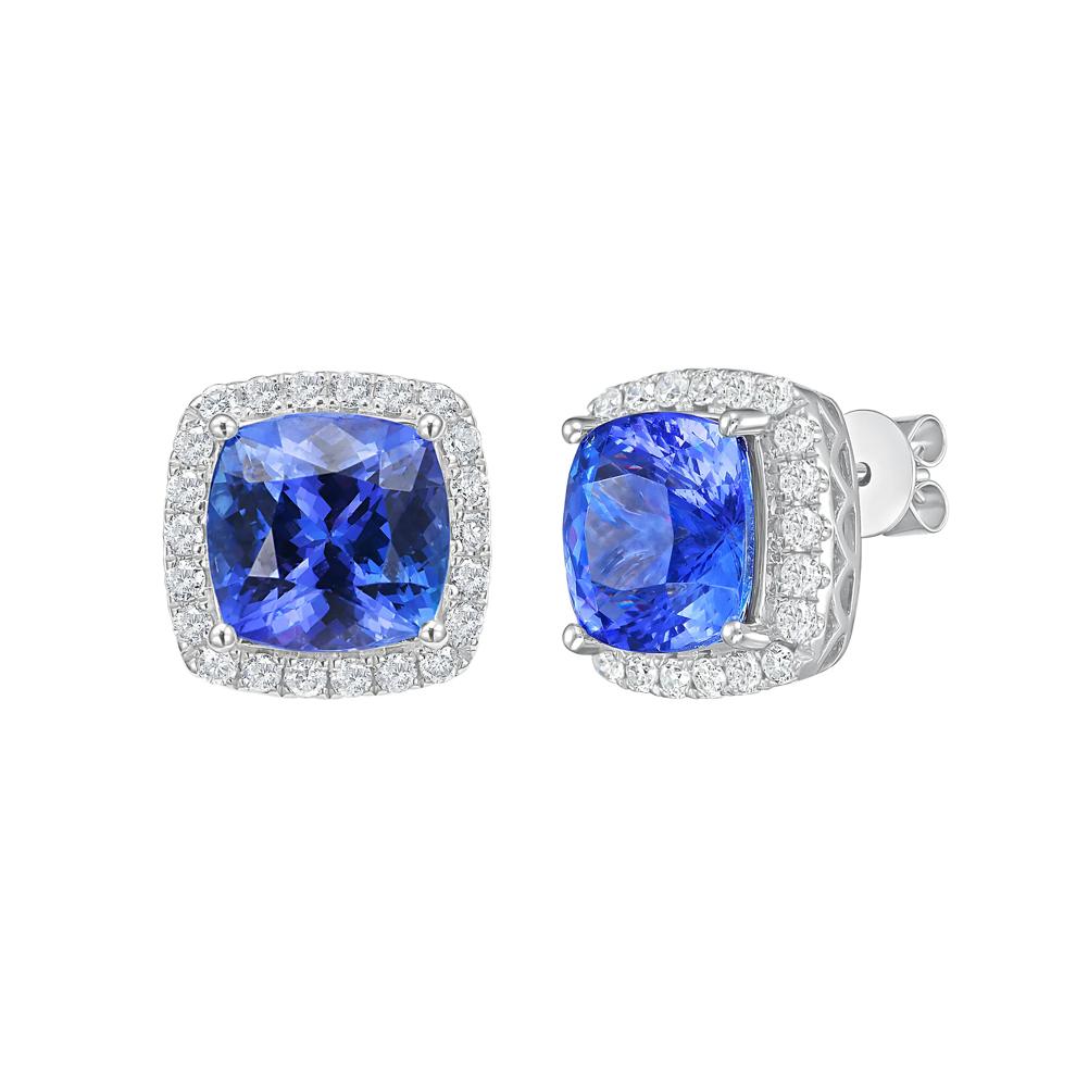 Tanzanite &amp; Diamond Halo Stud Earrings in 14K White Gold (5/8 ct. tw.) – Image 2 of 2