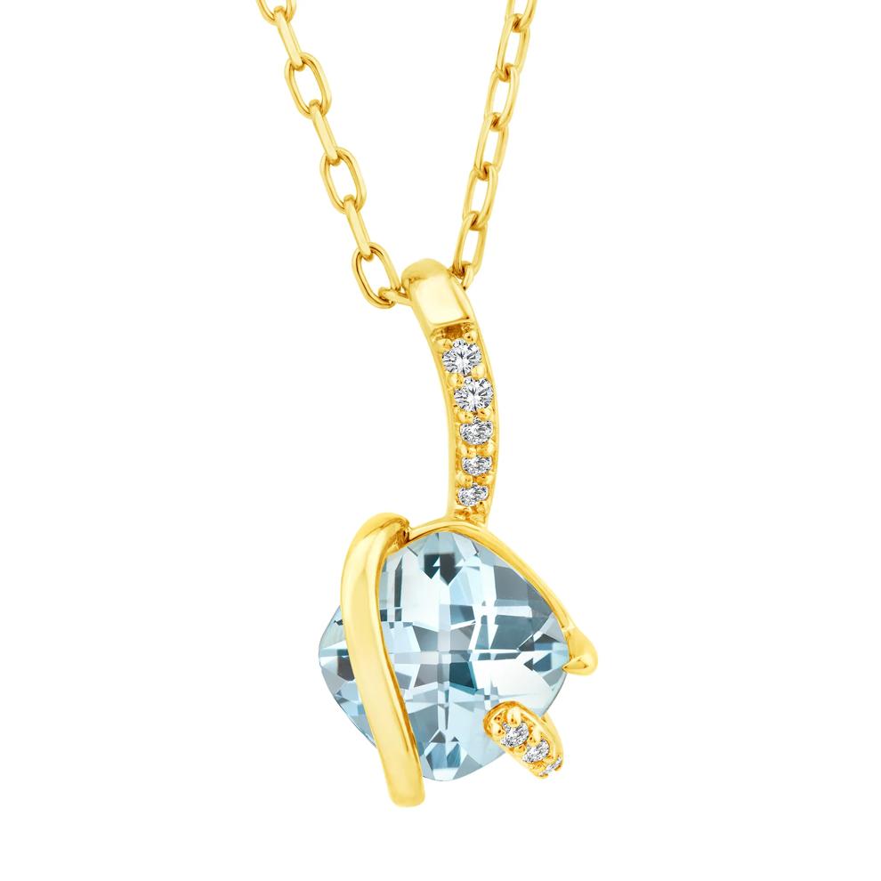 Cushion-Cut Blue Topaz and Diamond Accent Pendant in 14K Yellow Gold – Image 1 of 3