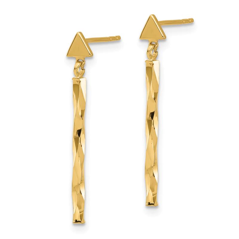 Twisted Bar Drop Earrings in 14K Yellow Gold – Image 2 of 2