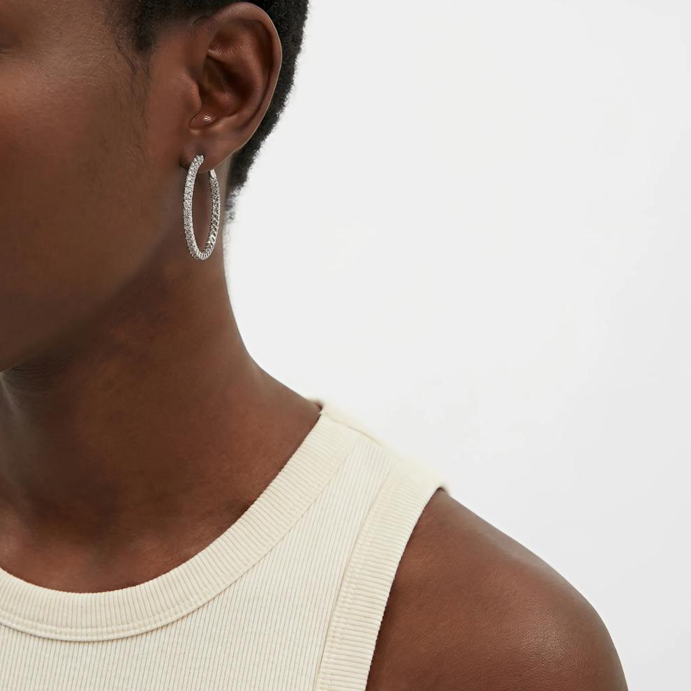 Lab Grown Diamond Inside-Out Oval Hoop Earrings in 14K White Gold (5 ct. tw.) – Image 2 of 2