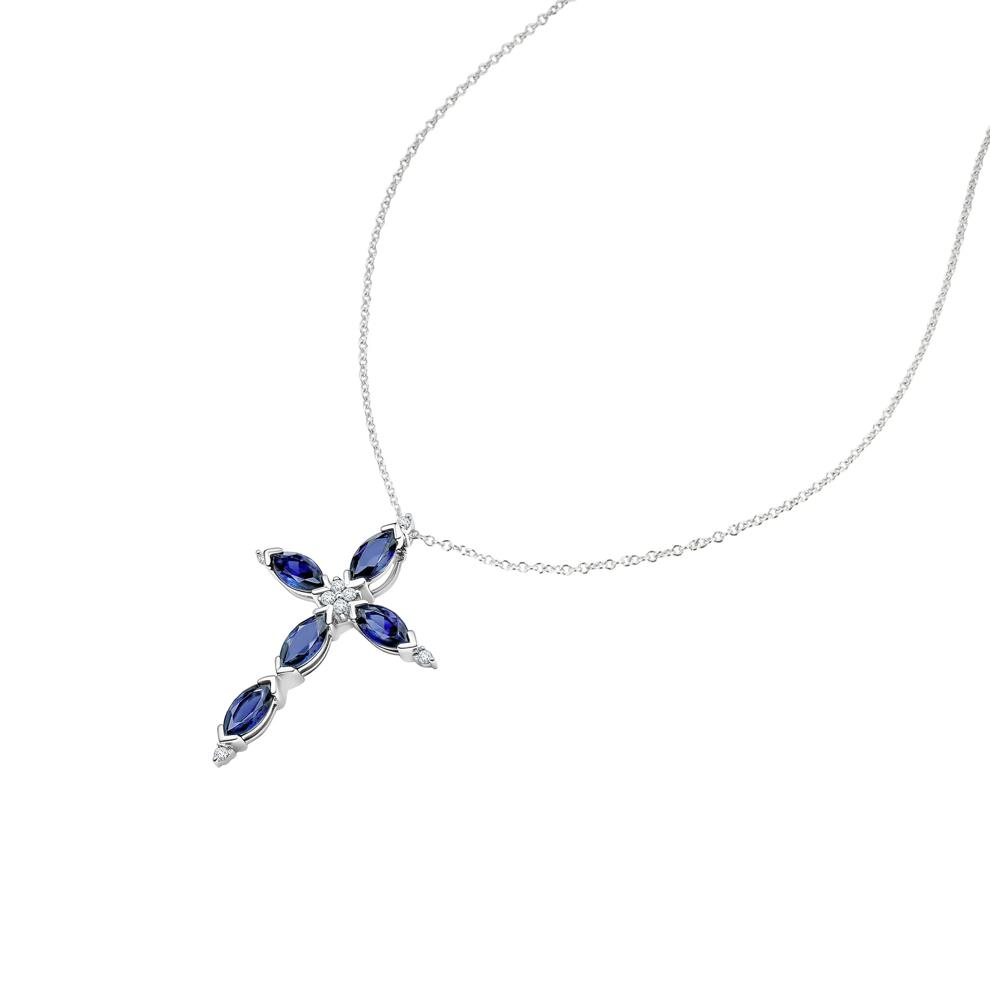 Lab-Created Blue Sapphire &amp; Diamond Accent Cross Pendant in Sterling Silver – Image 4 of 4