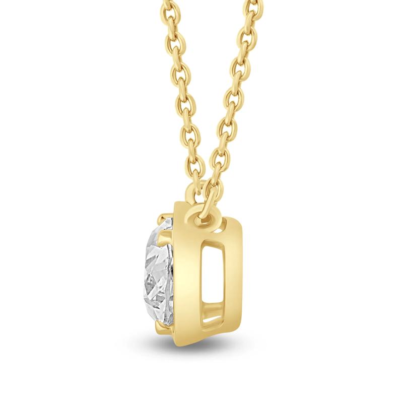 Lab Grown Diamond Oval Solitaire Pendant in 14K Yellow Gold &#40;1/2 ctw.&#41; – Image 2 of 3