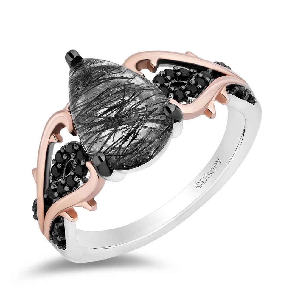 Maleficent Black Rutilated Quartz and Black Diamond Ring in Sterling Silver and 10K Rose Gold (1/5 ct. tw.) – Image 4 of 4