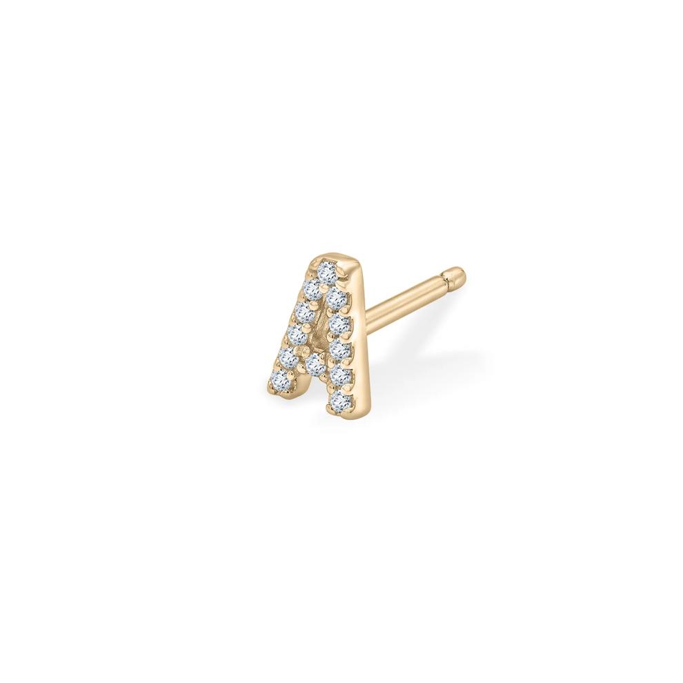 Diamond Accent A Initial Single Stud Earring in 10K Yellow Gold – Image 1 of 2