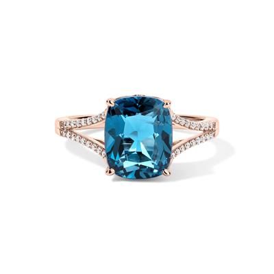 London Blue Topaz & Diamond Ring in 10K Rose Gold (1/8 ct. tw.)