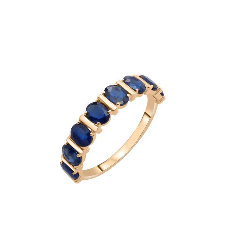 Blue Sapphire Faux-Channel Band in 10K Yellow Gold – Image 5 of 5