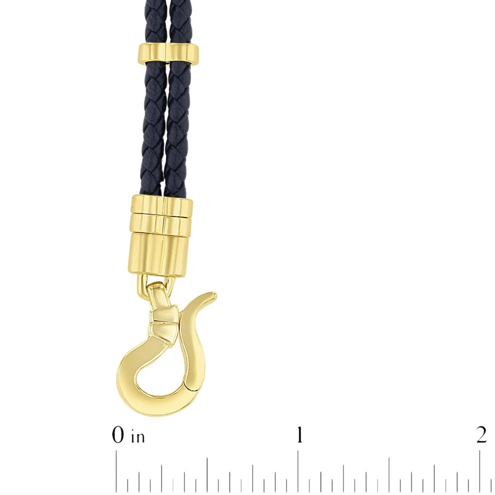 Men's Double Woven Blue Leather Screw Bracelet in Vermeil and Sterling Silver, 8.5" – Image 3 of 3