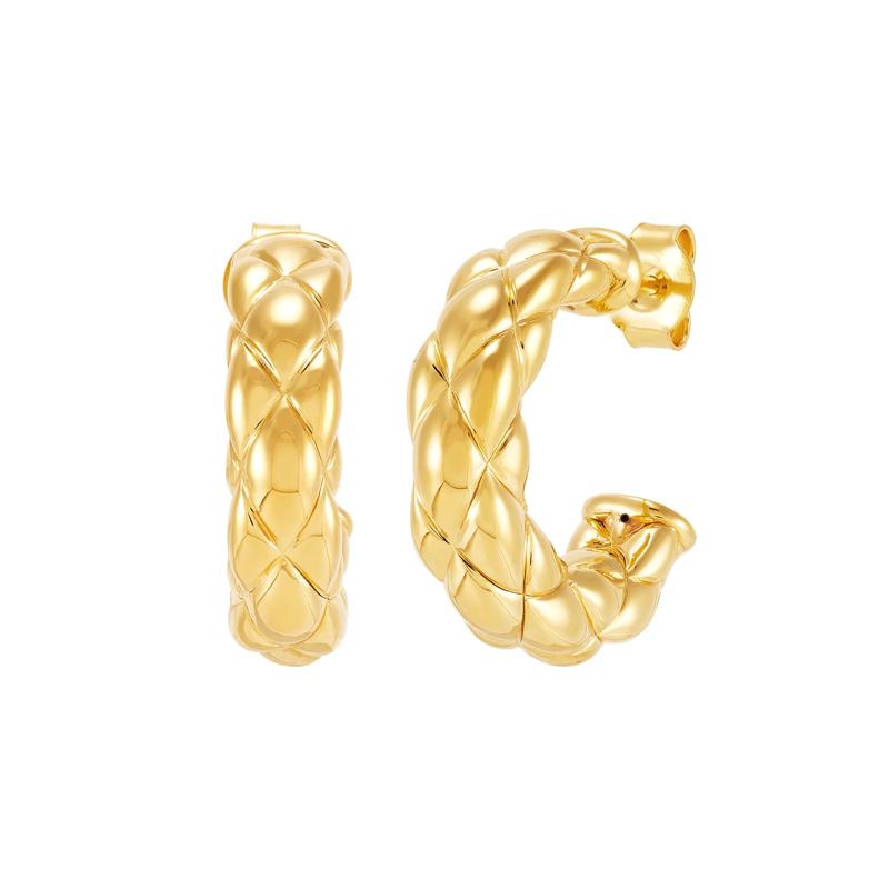 Quilted 3/4-Hoop Earrings in 14K Yellow Gold, 2MM – Image 1 of 2