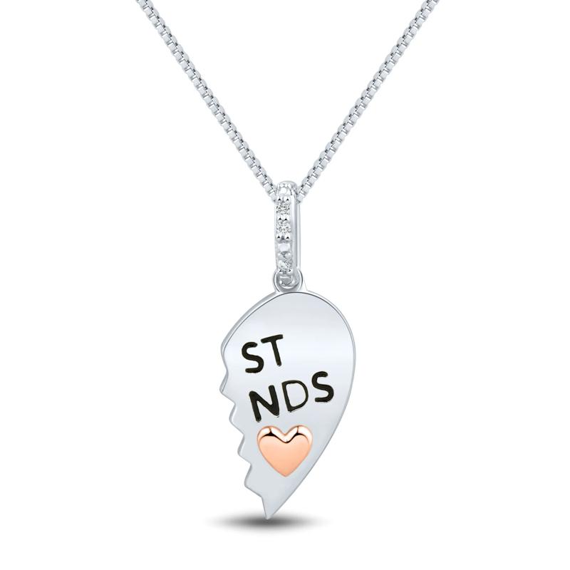 Diamond Accent Half-Heart Pendant in Sterling Silver &amp; 14K Rose Gold – Image 1 of 3