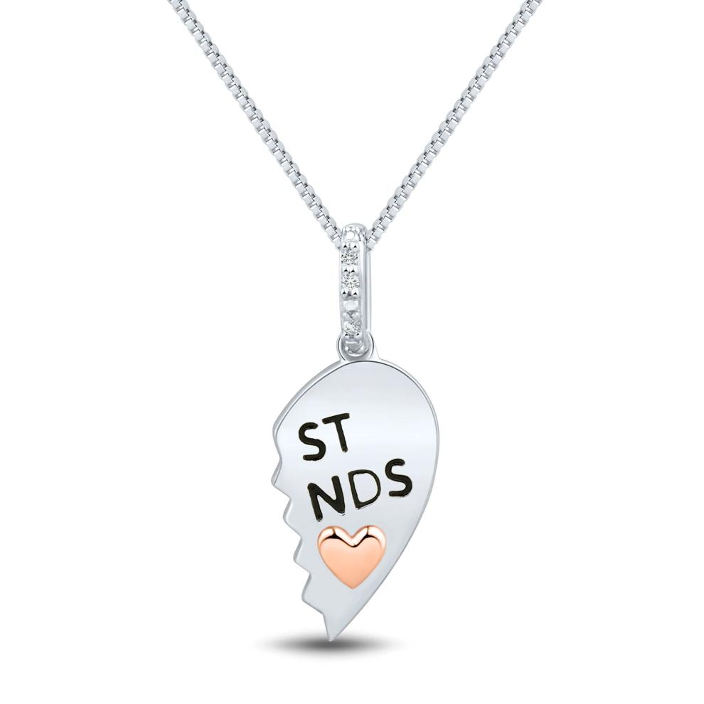 Diamond Accent Half-Heart Pendant in Sterling Silver &amp; 14K Rose Gold – Image 1 of 3