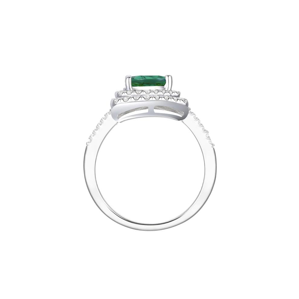 Lab-Created Emerald &amp; Lab-Created White Sapphire Halo Ring in Sterling Silver – Image 2 of 3