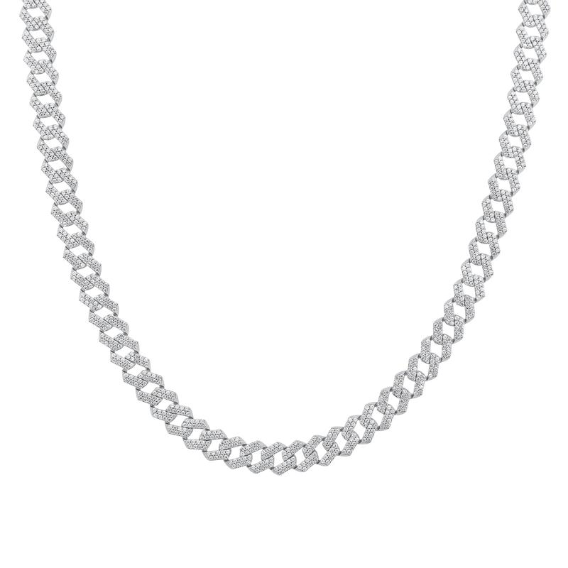 Lab Grown Diamond Pav&eacute; Curb Necklace in 14K White Gold &#40;15-1/4ct. tw.&#41; – Image 1 of 2