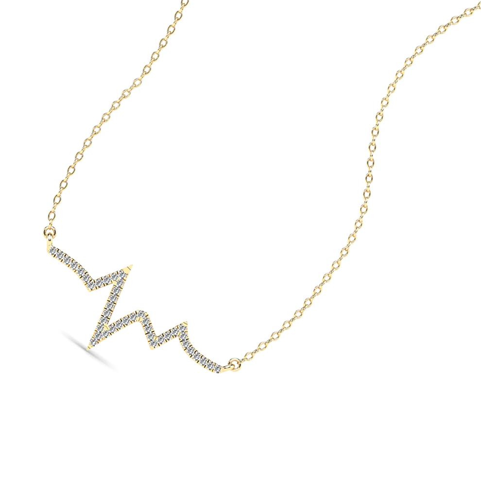 Diamond Heartbeat Pendant Necklace in 10K Yellow Gold (1/10 ct. tw.) – Image 4 of 4
