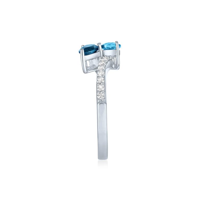 London Blue &amp; Sky Blue Topaz Bypass Ring with Lab-Created White Sapphires in Sterling Silver – Image 3 of 3