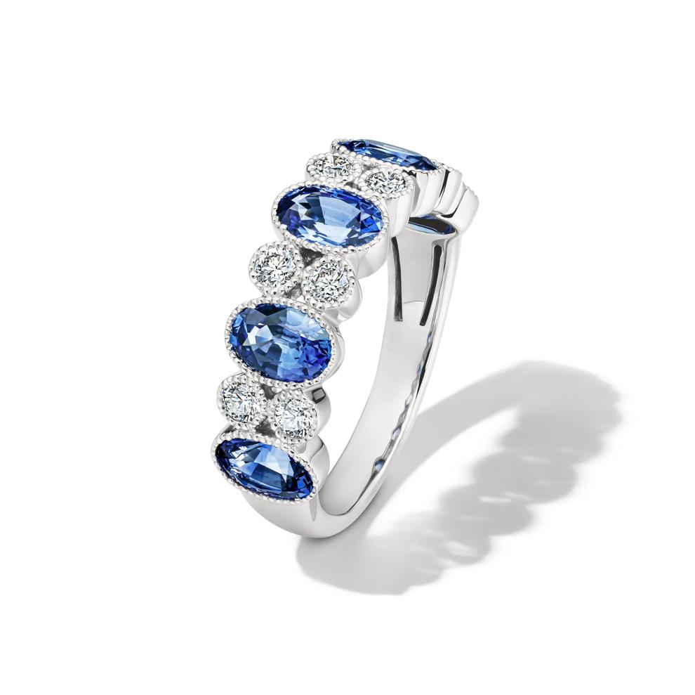 Blue Sapphire &amp; Diamond Band in 14K White Gold (3/8 ct. tw.) – Image 4 of 4