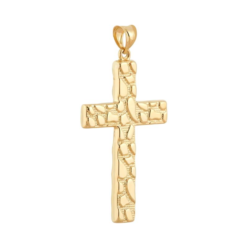 Men&#39;s Nugget Cross Charm in 14K Yellow Gold – Image 2 of 2