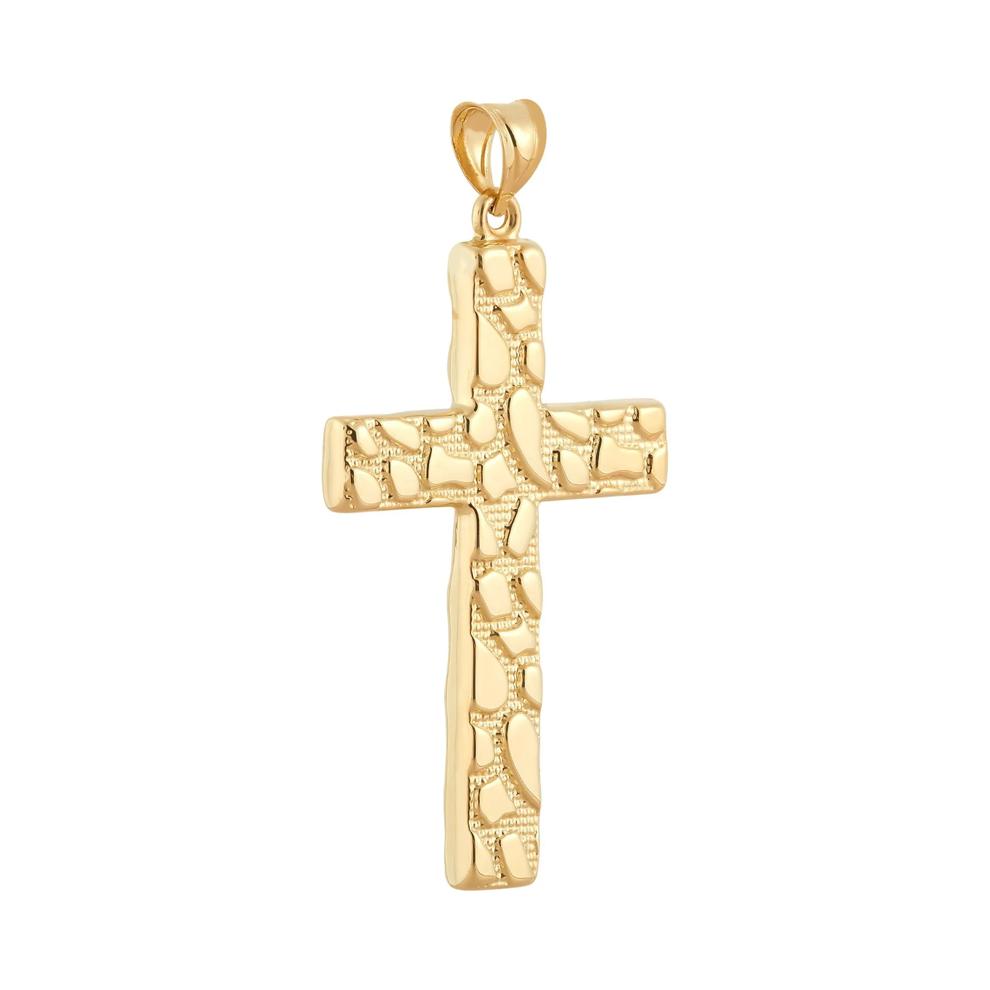Men's Nugget Cross Charm in 14K Yellow Gold – Image 2 of 2