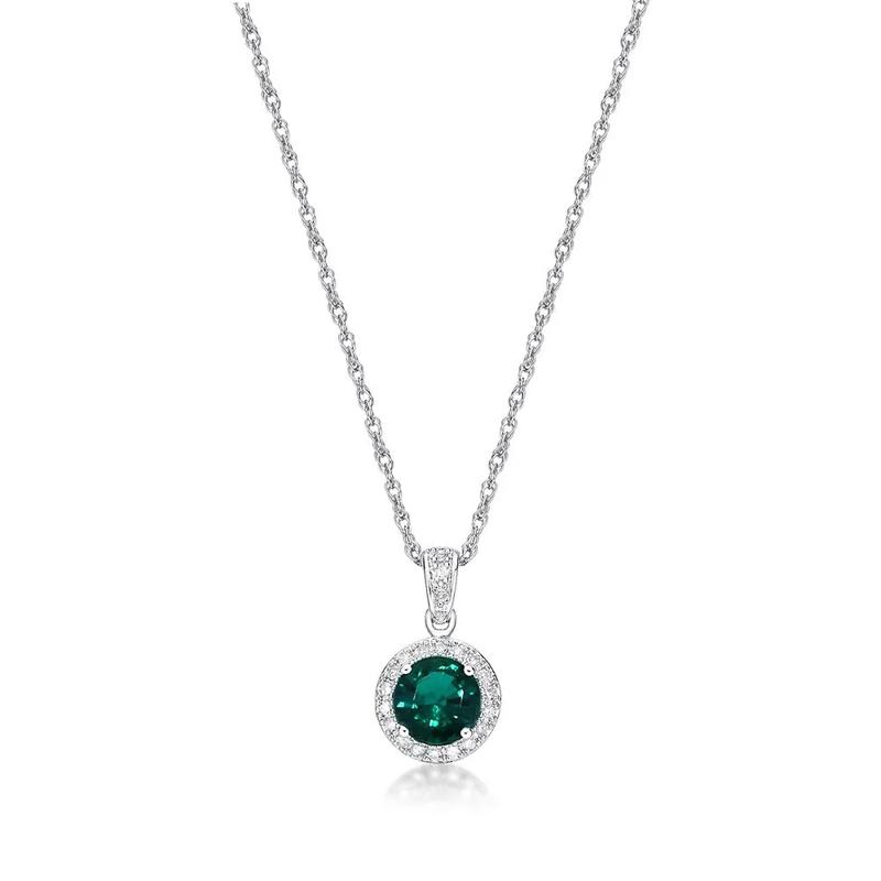 Lab Created Emerald &amp; 1/10 ct. tw. Diamond Pendant in Sterling Silver – Image 3 of 3