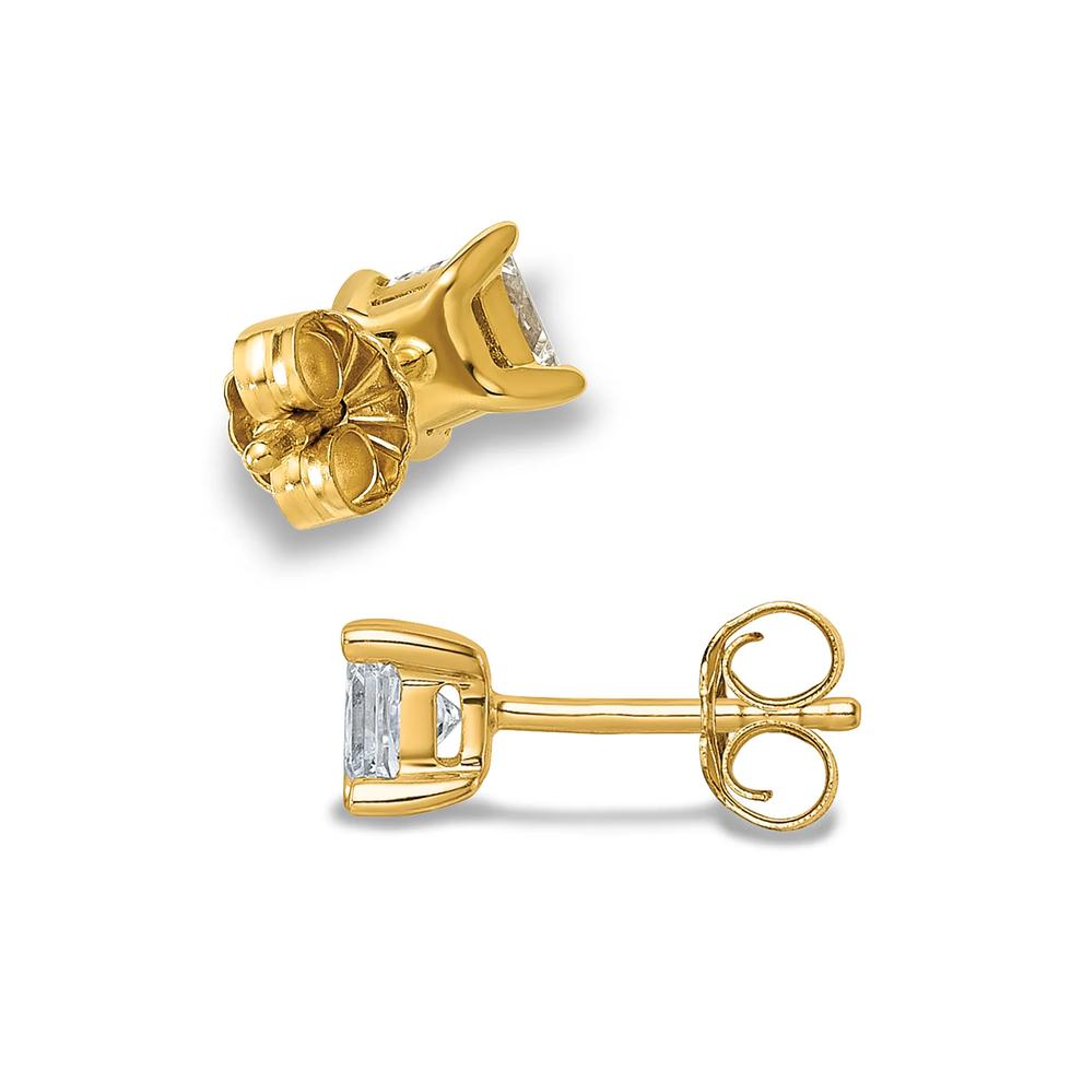 Lab-Created Moissanite Princess-Cut Solitaire Stud Earrings in 10K Yellow Gold (3/4 ct. dew) – Image 2 of 2