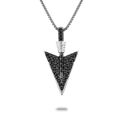 Black Diamond Arrowhead Pendant Necklace in Black Rhodium Sterling Silver (1/5 ct. tw.)