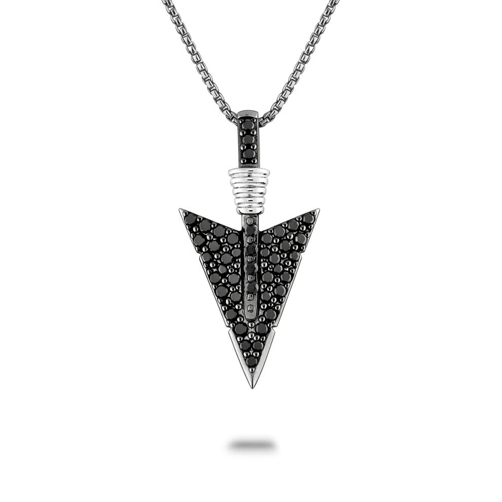 Black Diamond Arrowhead Pendant Necklace in Black Rhodium Sterling Silver (1/5 ct. tw.) – Image 1 of 4