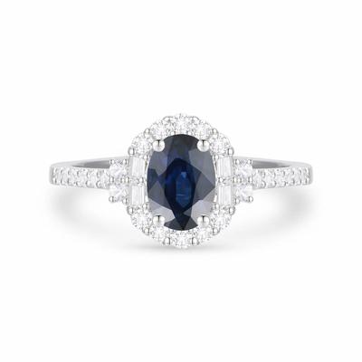 Blue Sapphire & Diamond Halo Ring in 10K White Gold (1/3 ct. tw.)