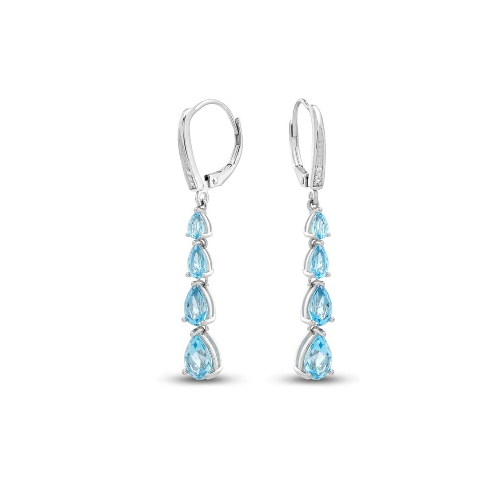 Blue Topaz &amp; Diamond Accent Graduated Drop Earrings in Sterling Silver – Image 1 of 2