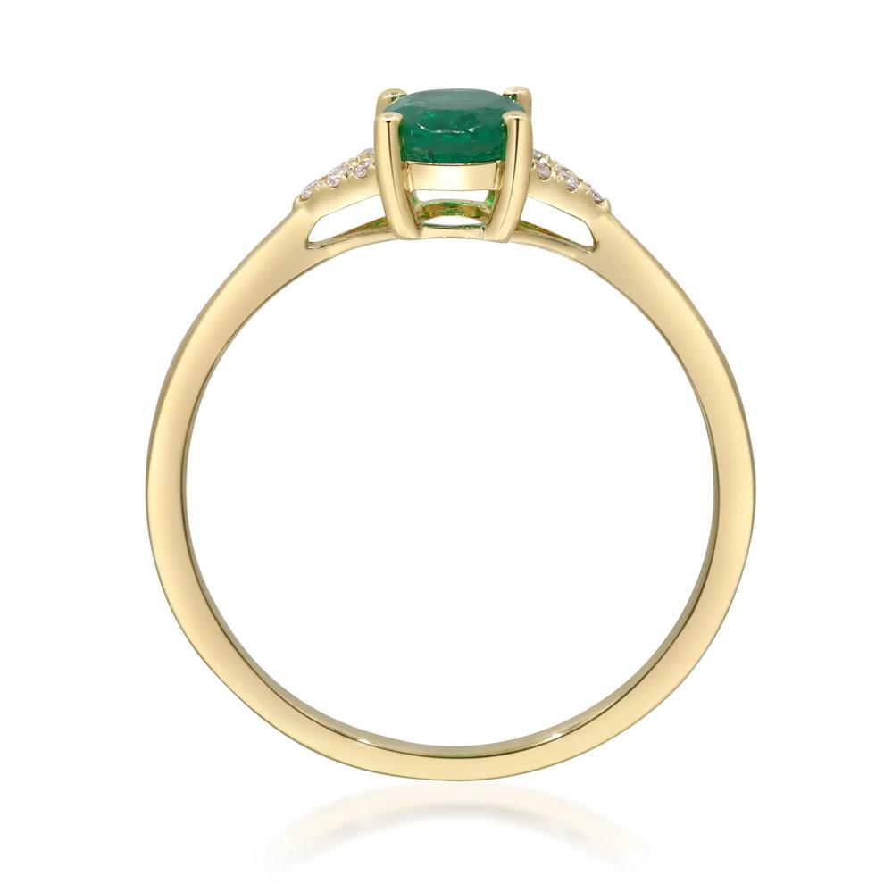 Oval Emerald &amp; Diamond Accent Ring in 10K Yellow Gold – Image 2 of 5