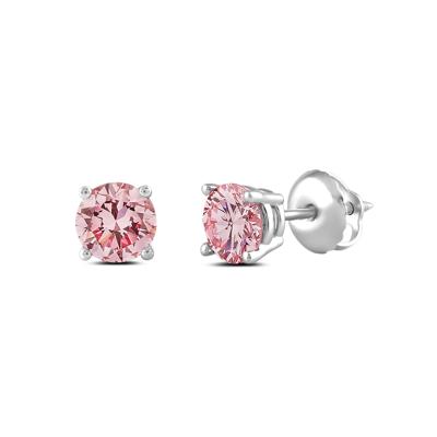 Lab Grown Diamond Pink Stud Earrings in 14K White Gold