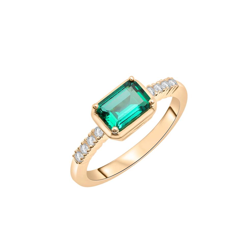 Lab-Created Emerald Octagonal Ring in Vermeil – Image 5 of 6