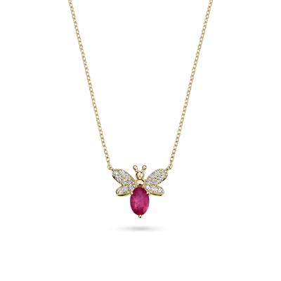 Gemstone & Diamond Bumblebee Pendant Necklace in 10K Gold (1/8 ct. tw.)