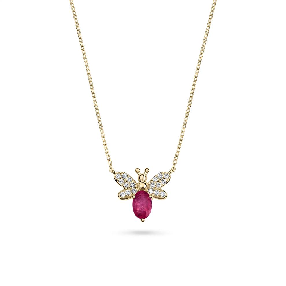 Ruby &amp; Diamond Bumblebee Pendant Necklace in 10K Yellow Gold (1/8 ct. tw.) – Image 1 of 4