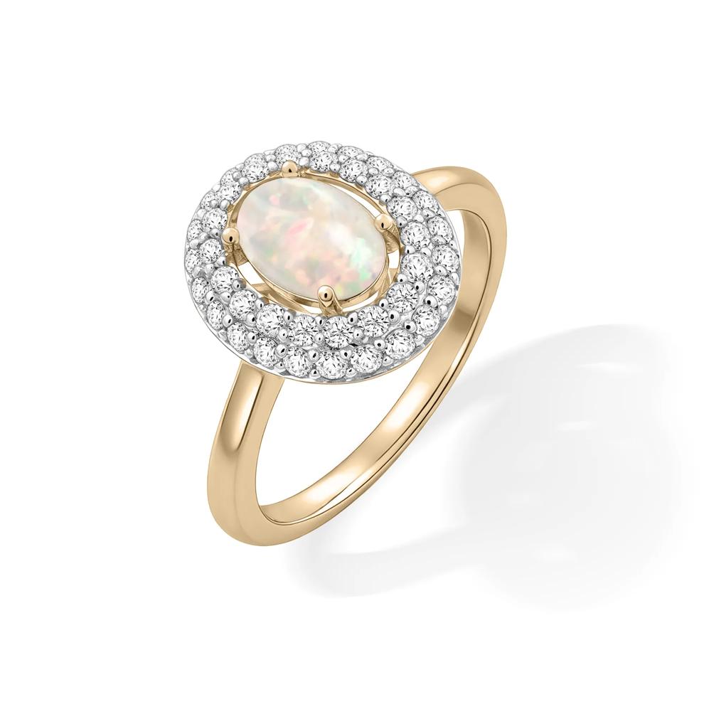 Opal &amp; Diamond Double Halo Ring in 10K Yellow Gold (1/2 ct. tw.) – Image 4 of 4