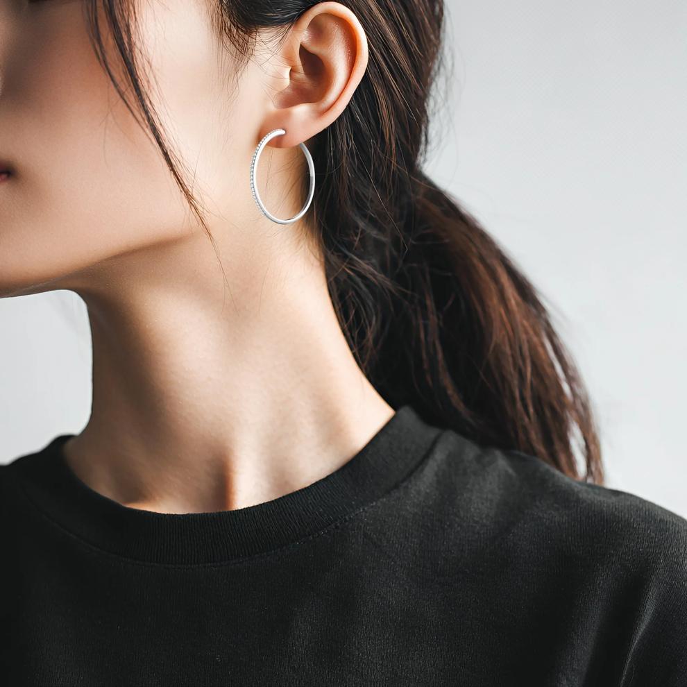 1/2 ct. tw. Diamond Hoop Earrings in Sterling Silver – Image 3 of 3