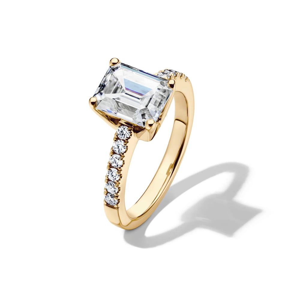 Lab-Created Moissanite Emerald-Cut Ring in 10K Yellow Gold (2 1/2 ct. dew) – Image 4 of 4