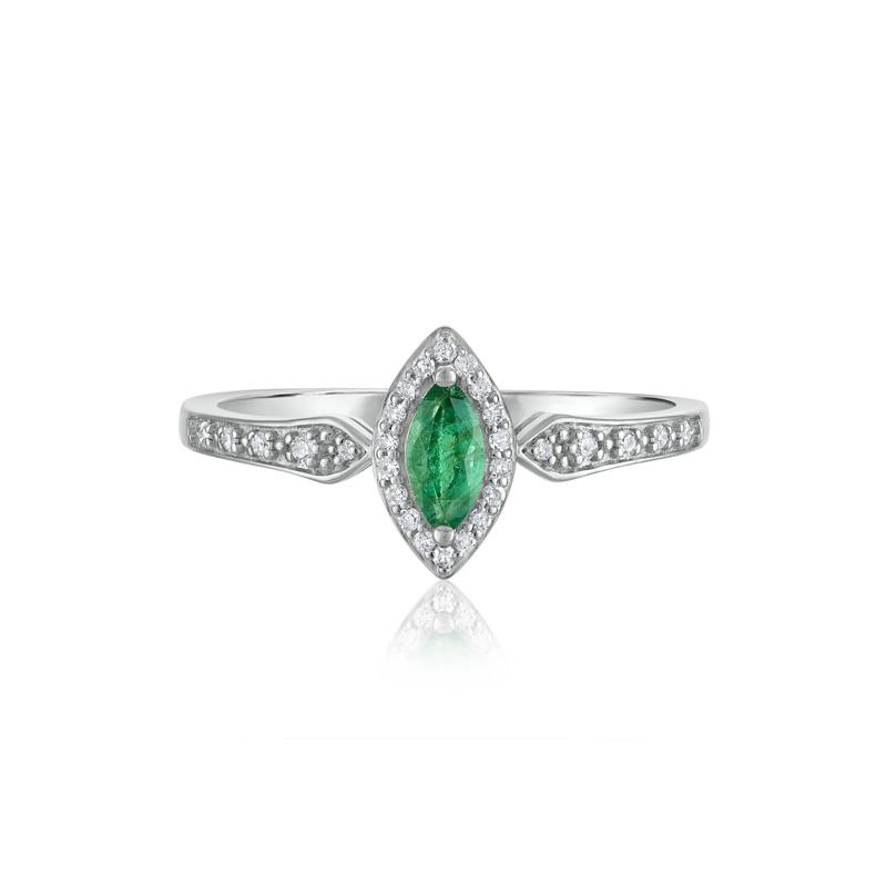 Emerald and Diamond Ring in 14K White Gold &#40;1/10 ct. tw.&#41; – Image 1 of 3