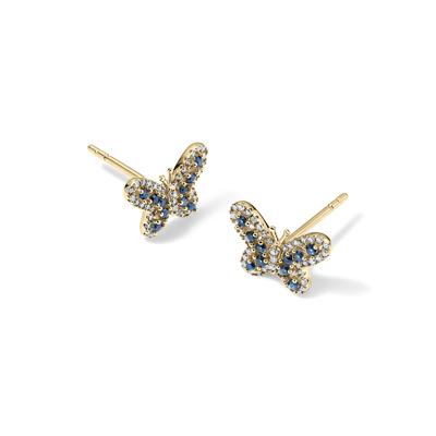 Gemstone & Diamond Butterfly Stud Earrings in 14K Gold