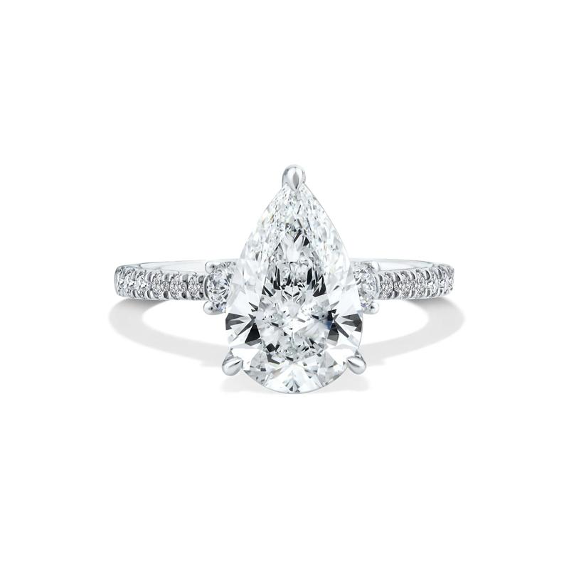 Lab Grown Pear-Shaped Diamond Engagement Ring in Platinum (3 3/8 ct. tw.) – Image 1 of 3