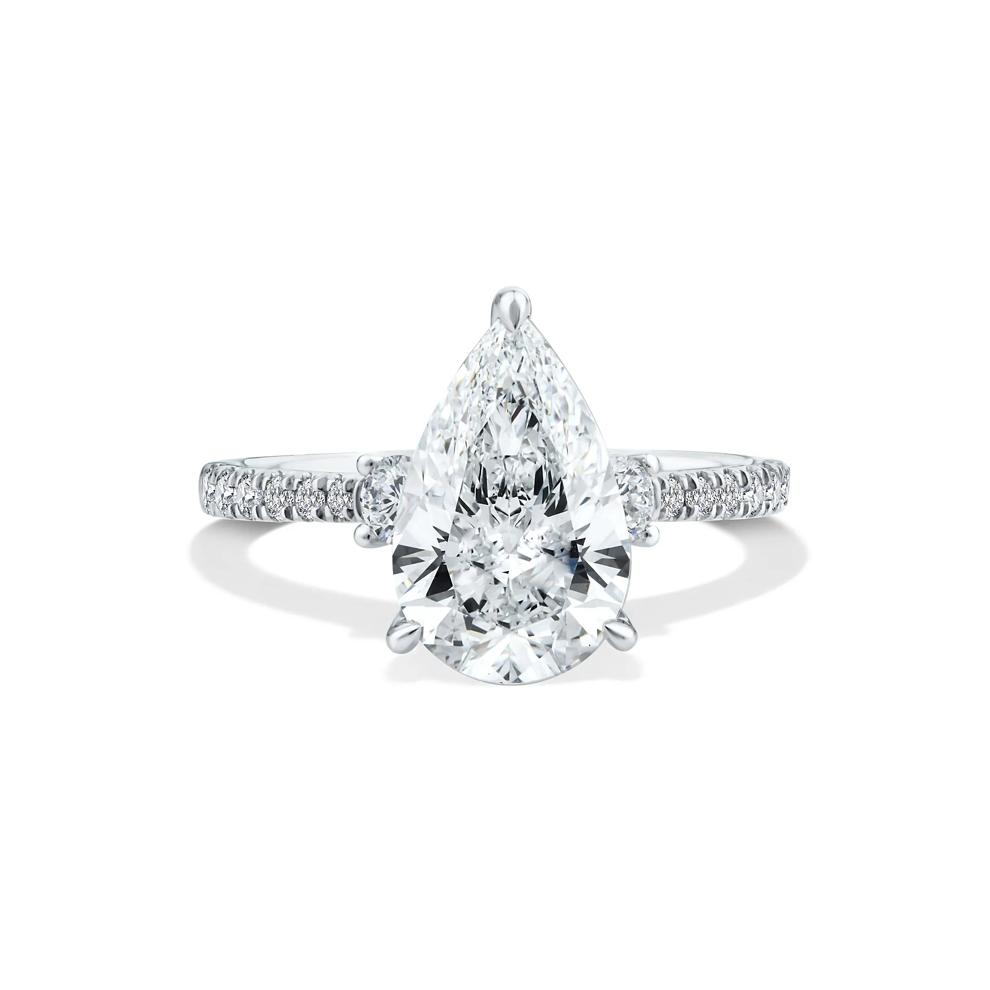 Lab Grown Pear-Shaped Diamond Engagement Ring in Platinum (3 3/8 ct. tw.) – Image 1 of 3
