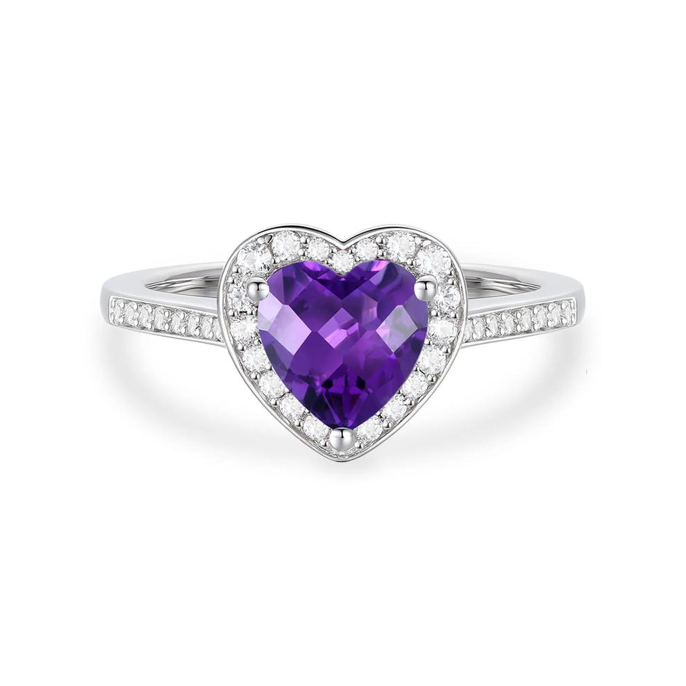 Amethyst &amp; Lab-Created White Sapphire Heart Pendant, Earrings, &amp; Ring Boxed Set in Sterling Silver – Image 2 of 4