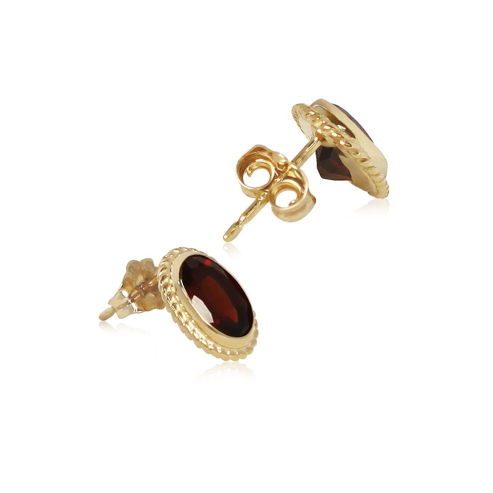 Oval Garnet Stud Earrings in 14K Yellow Gold – Image 2 of 2