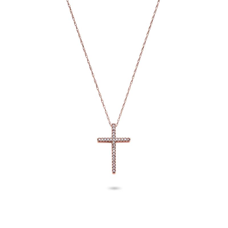 1/10 ct. tw. Diamond Cross Pendant in 10K Rose Gold – Image 1 of 2