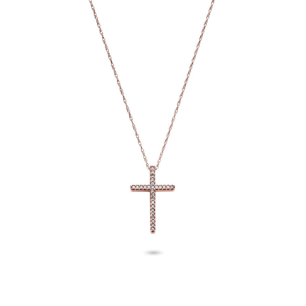 1/10 ct. tw. Diamond Cross Pendant in 10K Rose Gold – Image 1 of 4