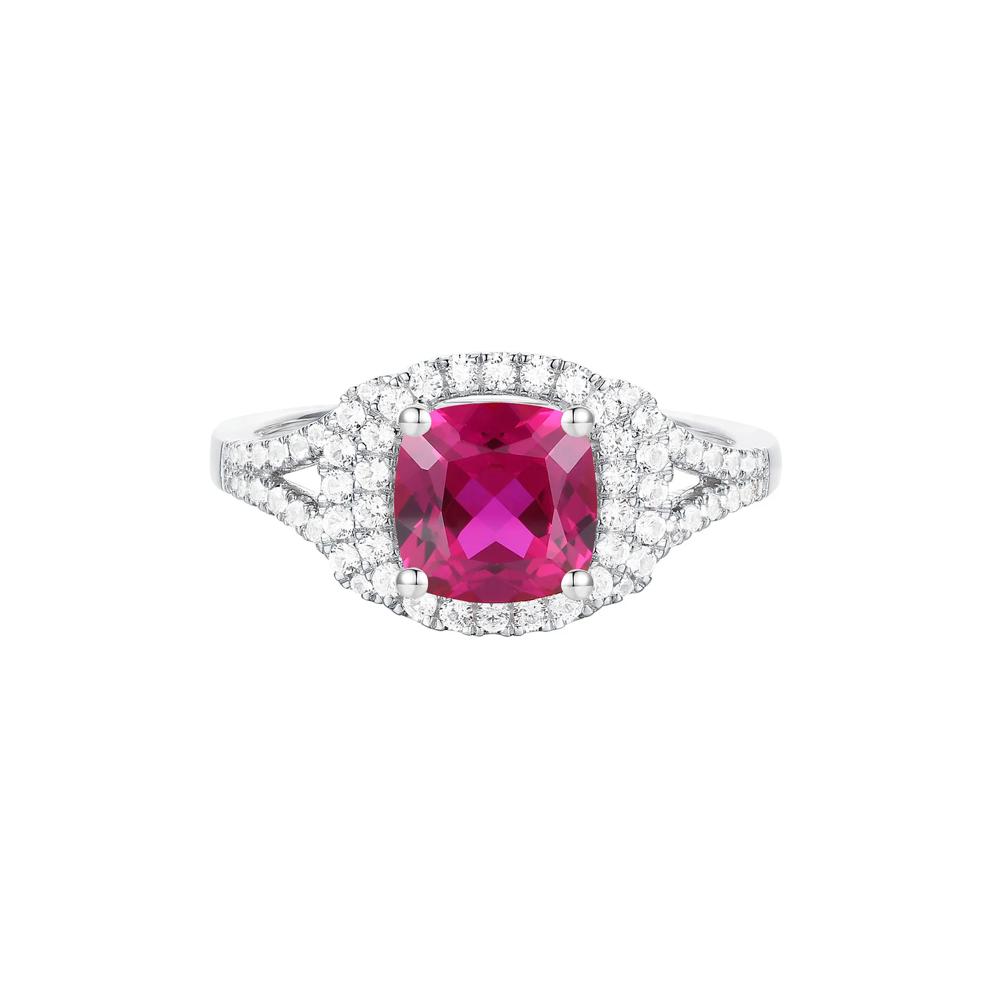 Lab-Created Ruby and Lab-Created White Sapphire Halo Ring in Sterling Silver – Image 1 of 3
